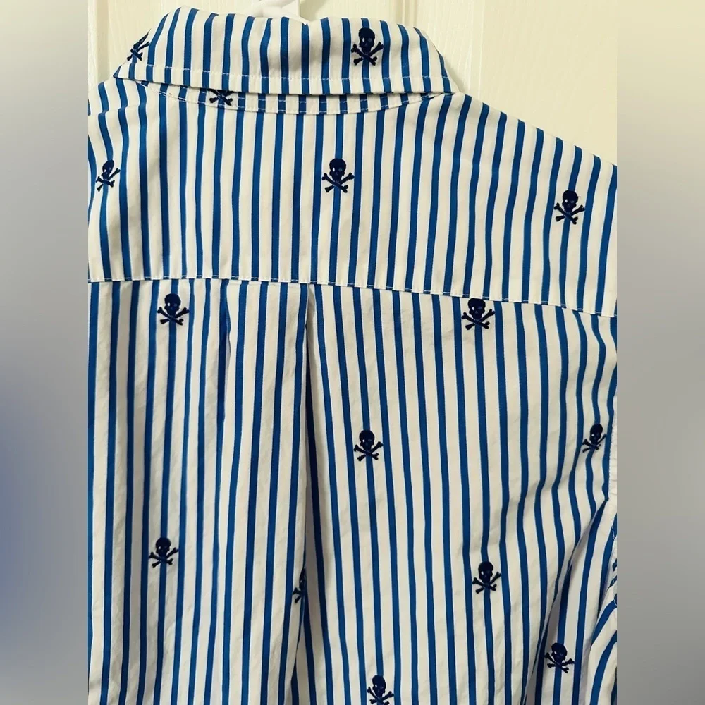Ralph Lauren Kids White and Blue Striped Button Down Shirt